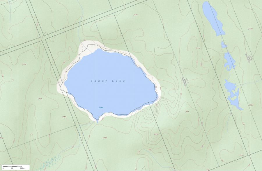 Topographical Map of Tabor Lake in Municipality of Monteith and the District of Parry Sound